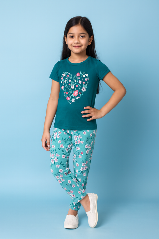 Story Kids | Girls T-shirt & Pant Set | Premium Quality | Green