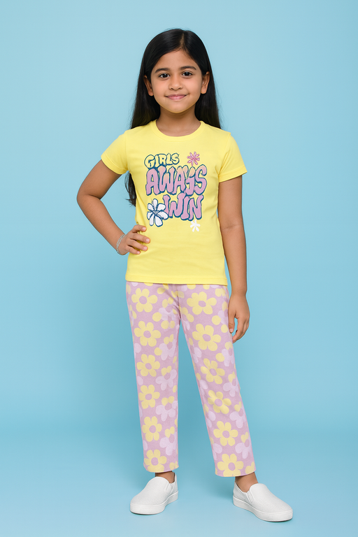 Story Kids | Girls T-shirt & Pant Set | Premium Quality | Yellow