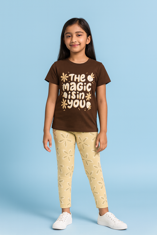 Story Kids | Girls T-shirt & Pant Set | Premium Quality | Brown