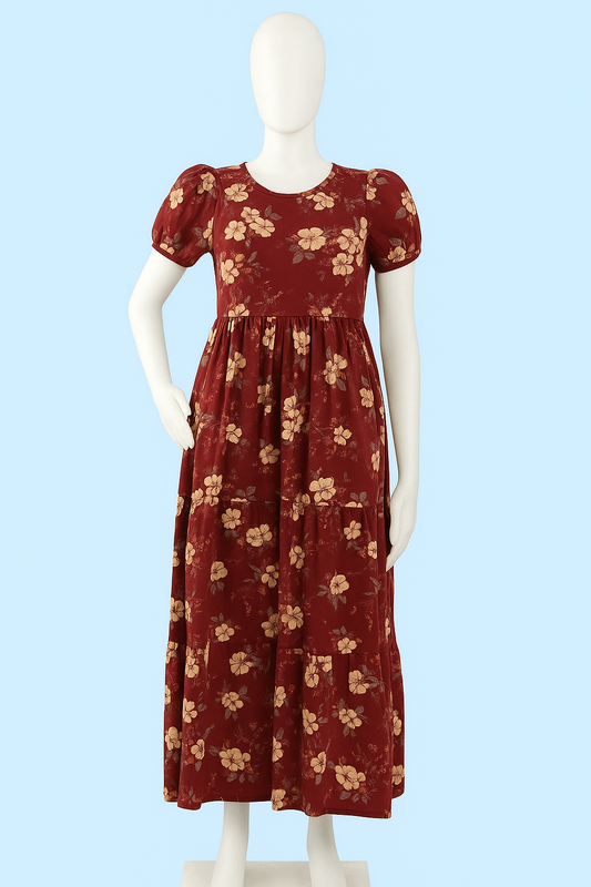 Non-Feeding Maxi | Normal sleeve | floral print | Maroon