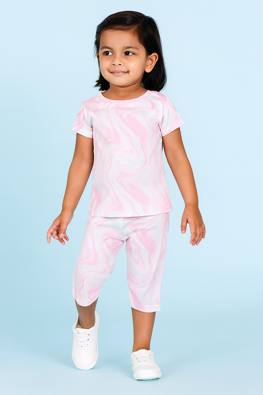 OVS | Girls Capri Set| Short Sleeve | Pink