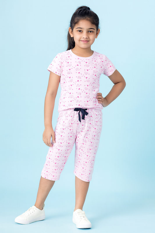 OVS | Girls Capri Set| Short Sleeve | Pink