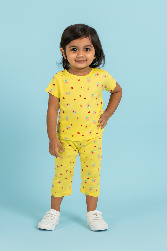 OVS | Girls Capri Set| Short Sleeve | Yellow