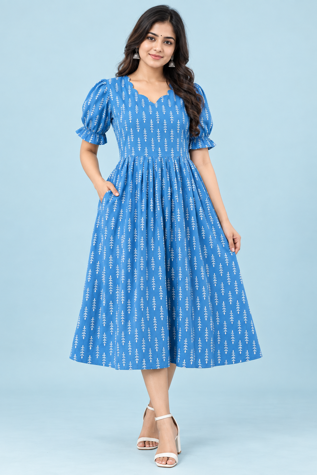 Zip Feeding Frock | Dual side Feeding Zipper | Cotton fabric | Blue