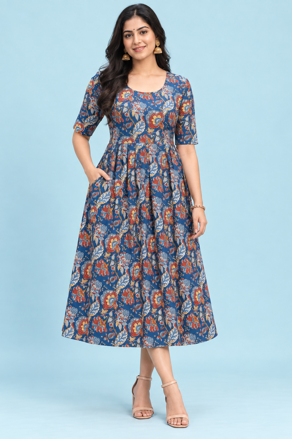 Zip Feeding Frock | Dual side Feeding Zipper | Cotton fabric | Floral Print Blue