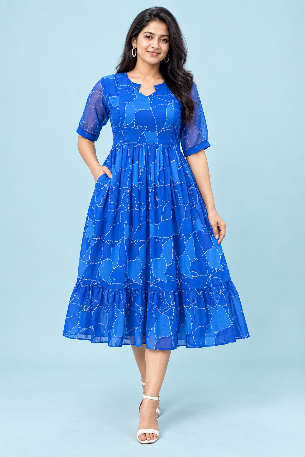 Zip Feeding Frock | Dual side Feeding Zipper | georgette fabric | Royal Blue