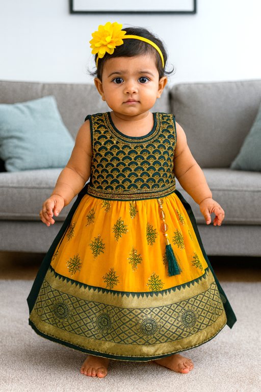 Traditional Pattu Frock | Yellow