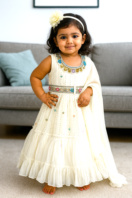 Grand White attached Shawl Maxi