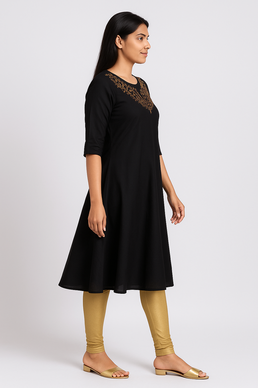 Jewell Neck Designer Kurti Top | Black