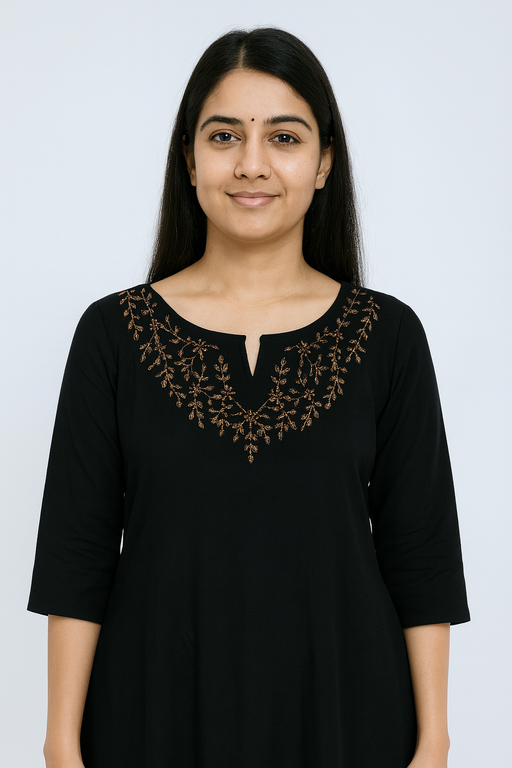 Jewell Neck Designer Kurti Top | Black