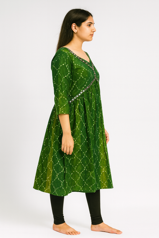 Aliya Cut Kurti Top |  Bottle Green