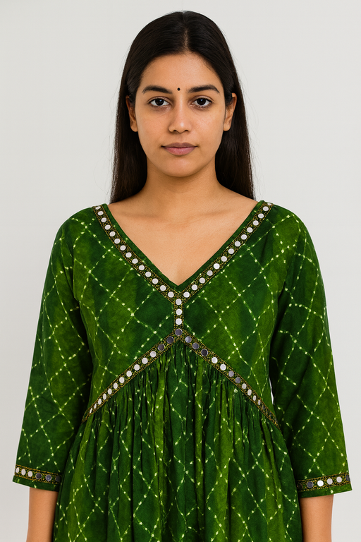 Aliya Cut Kurti Top |  Bottle Green