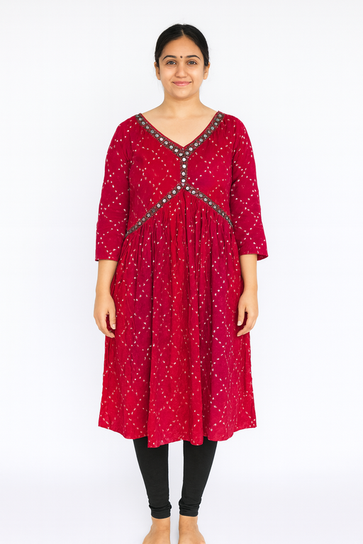 Aliya Cut Kurti Top | Red