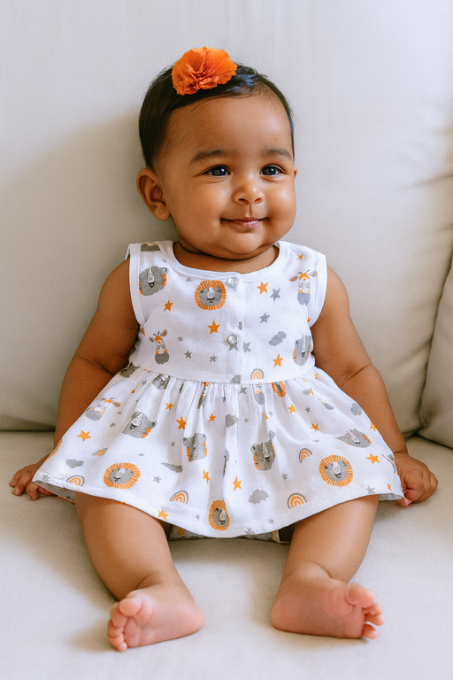 Pack of 3 - Muslin Cotton - Sleeveless Frock (Any prints come)