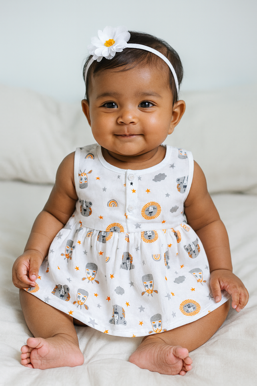 Pack of 3 - Muslin Cotton - Sleeveless Frock (Any prints come)