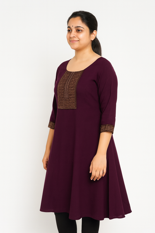 Elegant Copper Jari Kurti Top |  Dark Violet