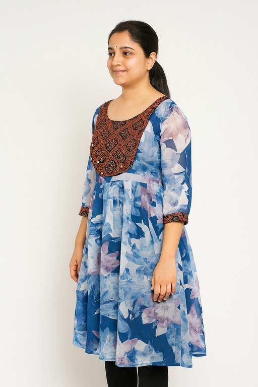 Floral Print Kurti Top | Blue
