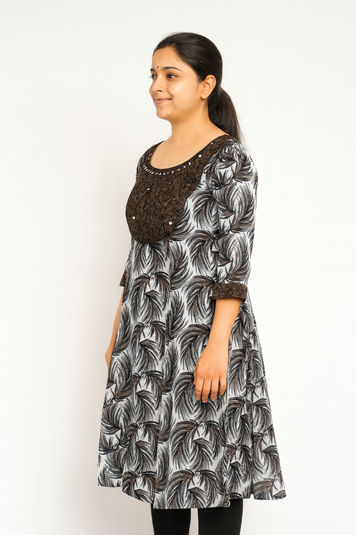 Floral Print Kurti Top | Black