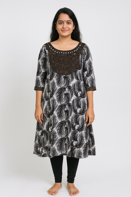 Floral Print Kurti Top | Black
