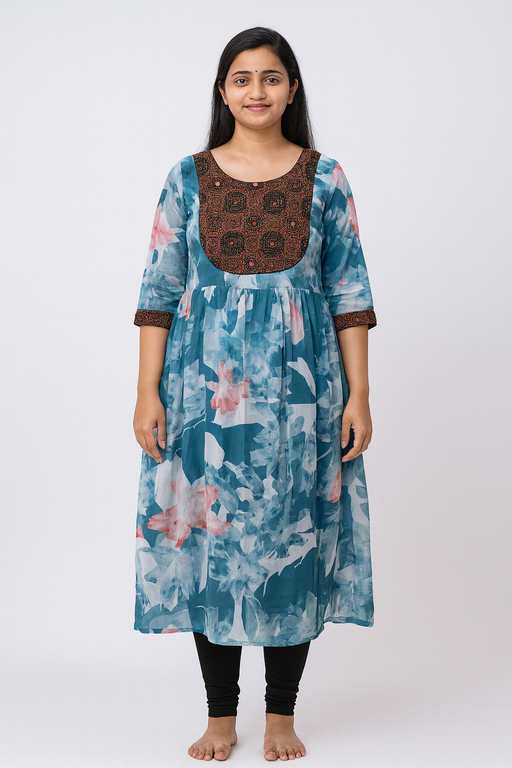 Floral Print Kurti Top | Lite Green