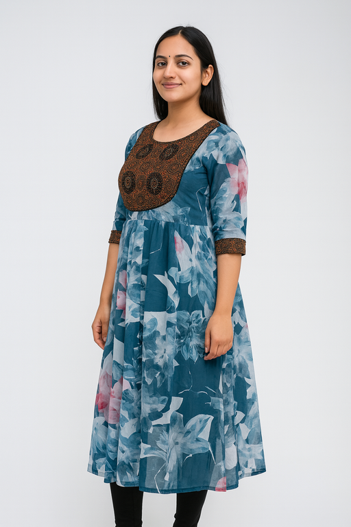 Floral Print Kurti Top | Lite Green