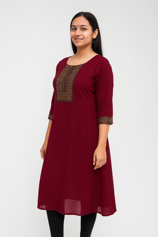 Elegant Copper Jari Kurti Top |  Marron