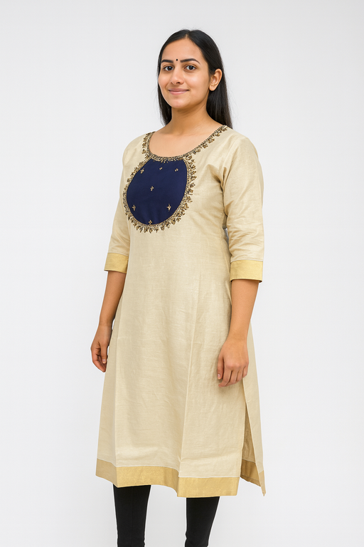 Kerala Style Designer Kurti Top |  Navy Blue