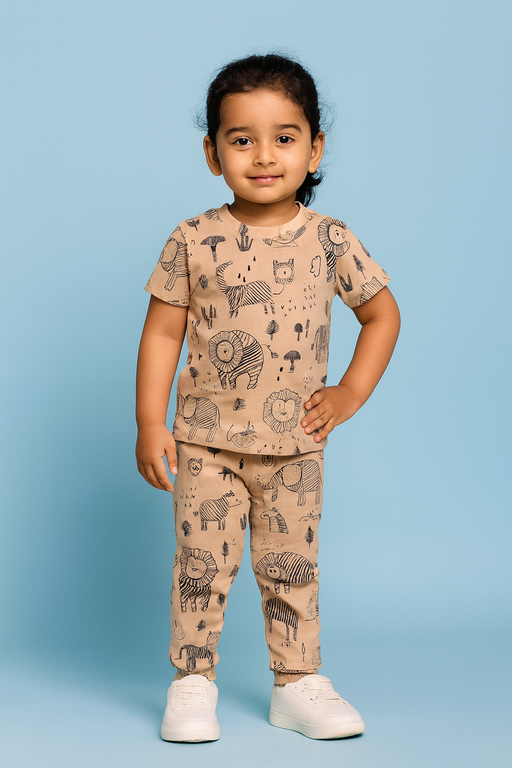 Mini Klub | Unisex T-shirt & Pant Set | Premium Quality | Brown
