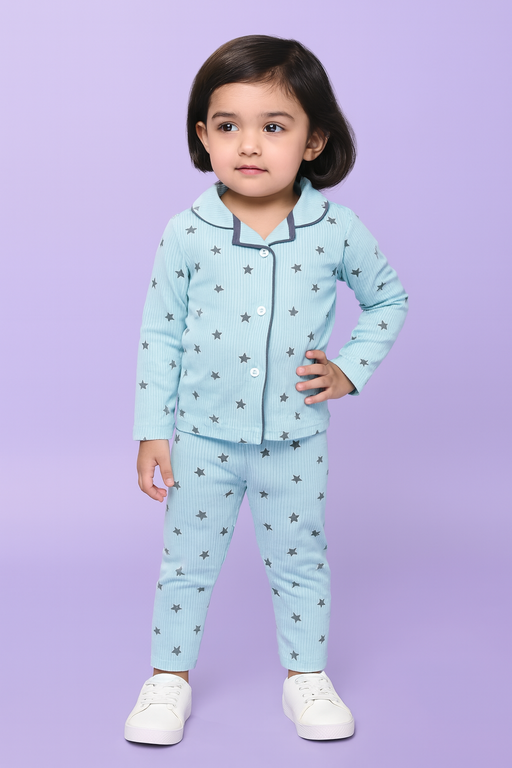 Mini Klub | Unisex Winter Wear soft Cotton Shirt & Pant Set | Premium Quality | Blue