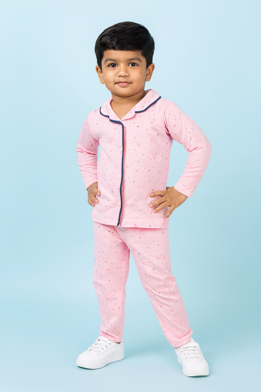 Mini Klub | Unisex Winter Wear soft Cotton Shirt & Pant Set | Premium Quality | Pink