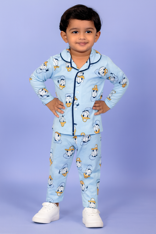 Mini Klub | Unisex Winter Wear soft Cotton Shirt & Pant Set | Premium Quality | Blue
