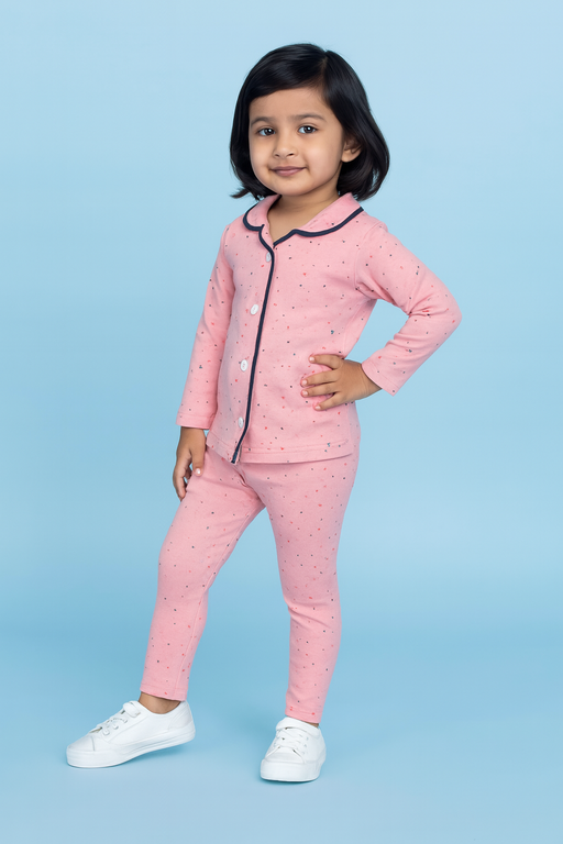 Mini Klub | Unisex Winter Wear soft Cotton Shirt & Pant Set | Premium Quality | Pink