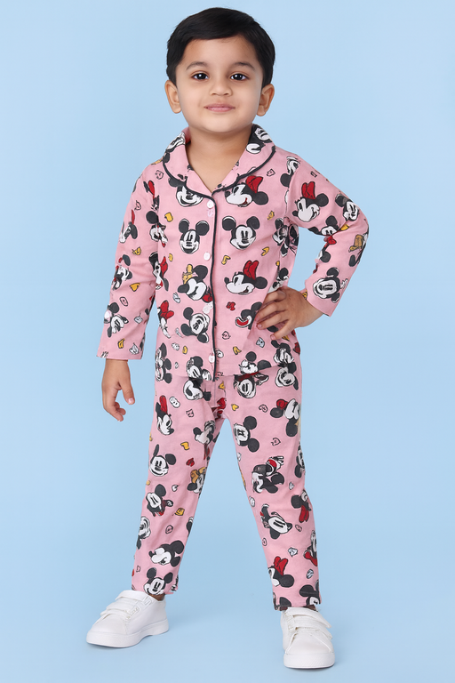 Mini Klub | Unisex Winter Wear soft Cotton Shirt & Pant Set | Premium Quality | Pink