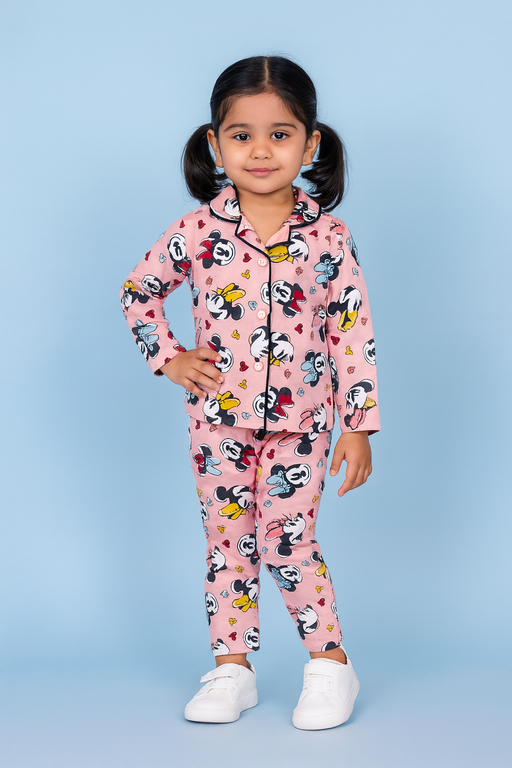 Mini Klub | Unisex Winter Wear soft Cotton Shirt & Pant Set | Premium Quality | Pink