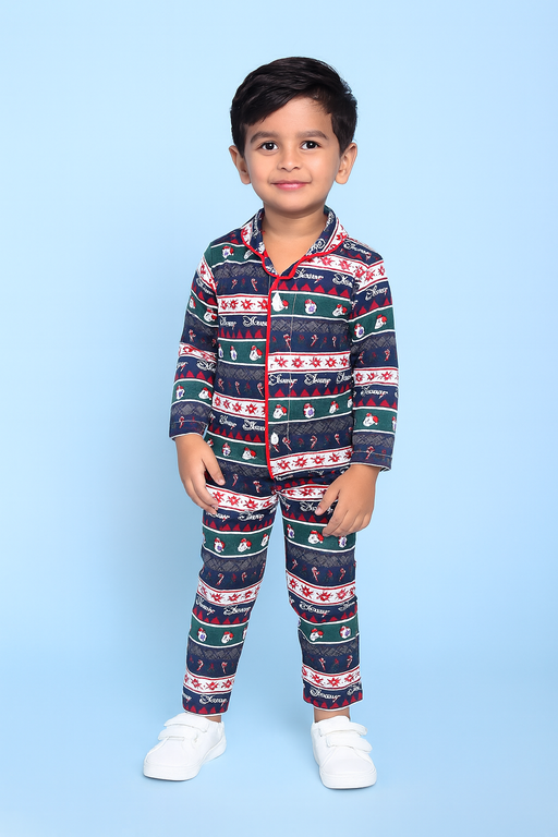 Mini Klub | Unisex Winter Wear soft Cotton Shirt & Pant Set | Premium Quality | Navy Blue
