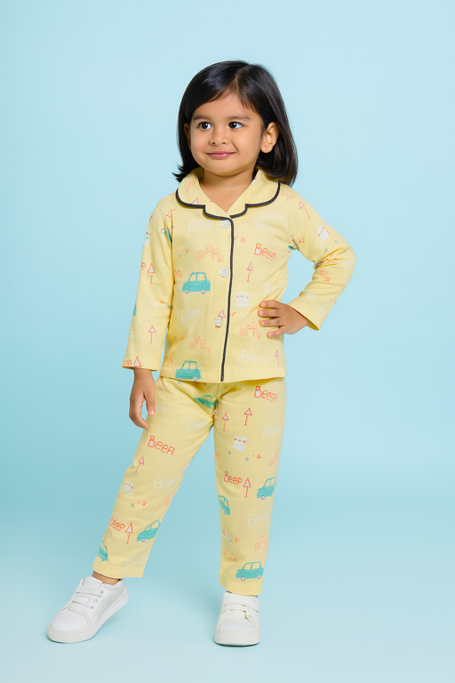Mini Klub | Unisex Winter Wear soft Cotton Shirt & Pant Set | Premium Quality | Yellow