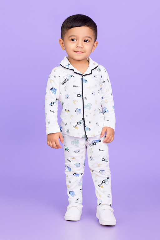 Mini Klub | Unisex Winter Wear soft Cotton Shirt & Pant Set | Premium Quality | White