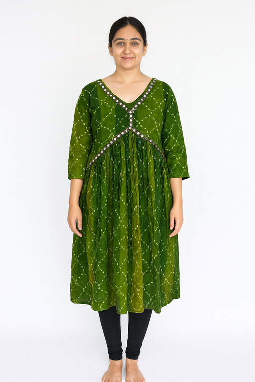 Aliya Cut Kurti Top |  Bottle Green