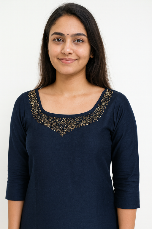 Jewell Neck Designer Kurti Top | Navy Blue