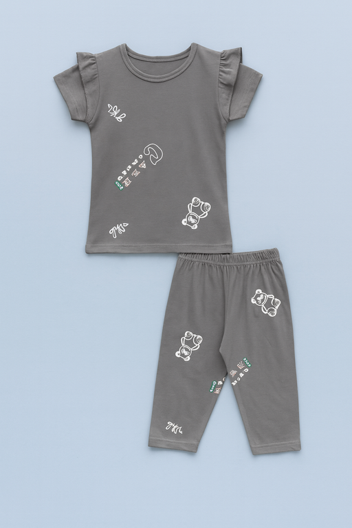 Valsack | Girls Capri Set| Short Sleeve | Grey