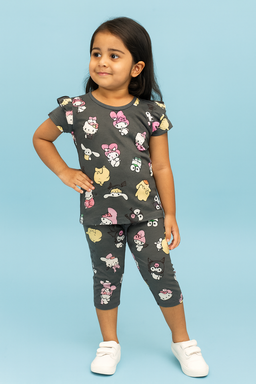 Valsack | Girls Capri Set| Short Sleeve | Grey
