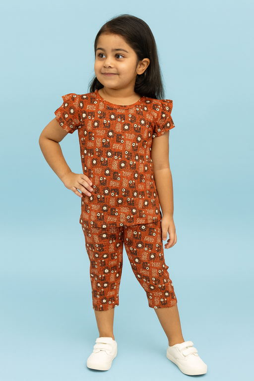 Valsack | Girls Capri Set| Short Sleeve | Orange