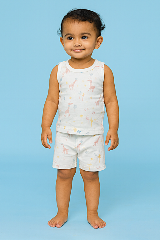 Baby Hug | Unisex Sleeveless T-shirt and Shorts | Premium Quality | White