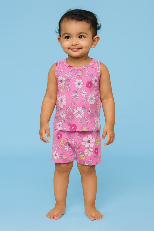 Baby Hug | Unisex Sleeveless T-shirt and Shorts | Premium Quality | Pink