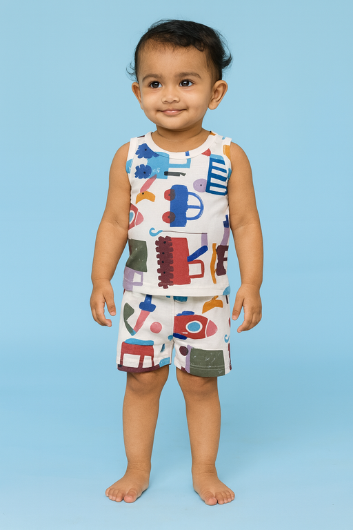 Baby Hug | Unisex Sleeveless T-shirt and Shorts | Premium Quality | White