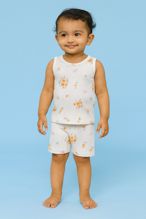 Baby Hug | Unisex Sleeveless T-shirt and Shorts | Premium Quality | White