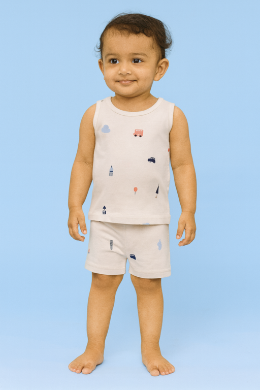 Baby Hug | Unisex Sleeveless T-shirt and Shorts | Premium Quality | White