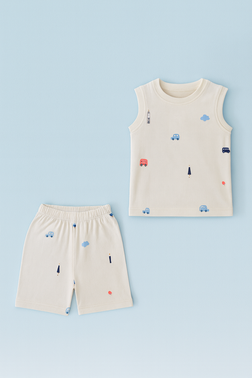 Baby Hug | Unisex Sleeveless T-shirt and Shorts | Premium Quality | White