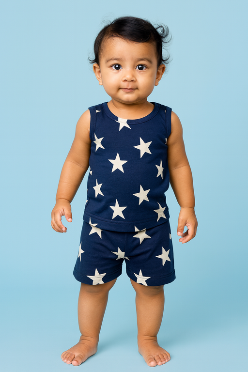 Baby Hug | Unisex Sleeveless T-shirt and Shorts | Premium Quality | Navy Blue
