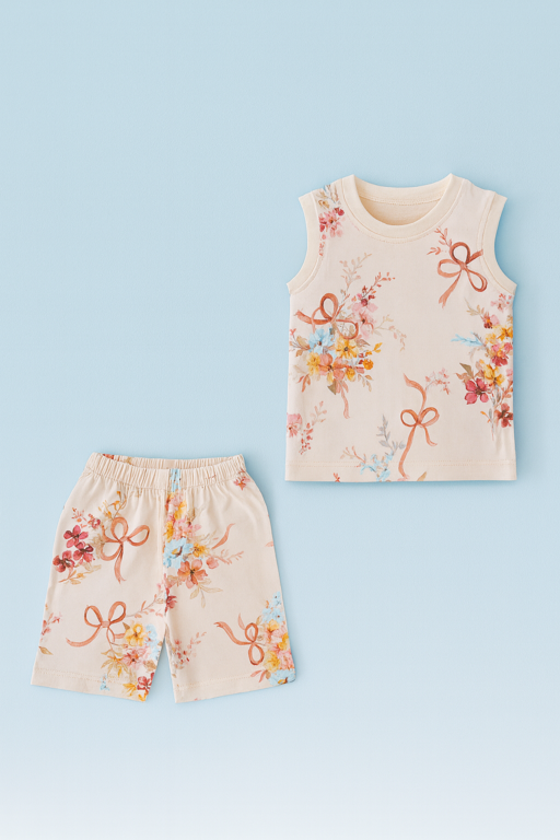 Baby Hug | Unisex Sleeveless T-shirt and Shorts | Premium Quality | Badge | Light Orange